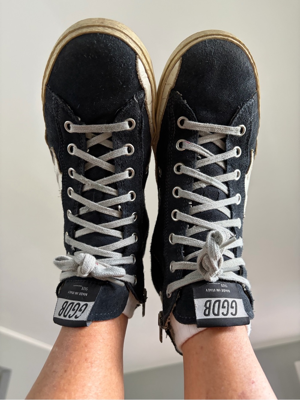 Golden Goose Francy Black and White High-Top Sneakers with zipper, Cream Soles